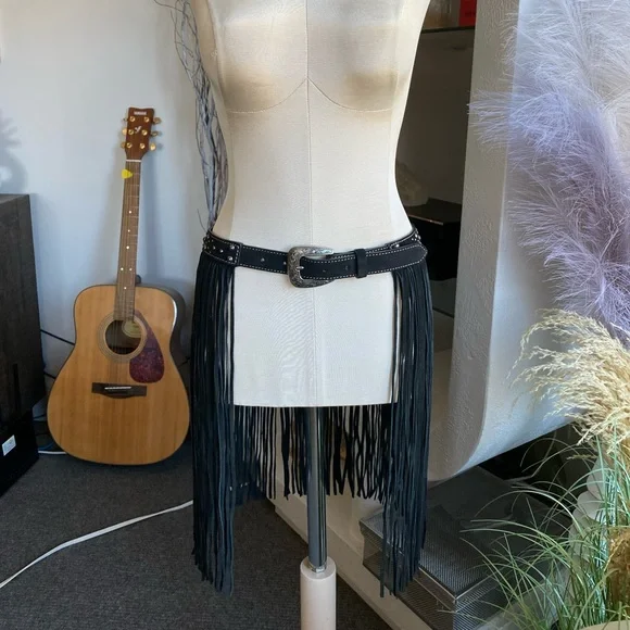 RARE Idyllwind Suede Studded Fringe Belt western rodeo festival biker leather - Picture 9 of 10